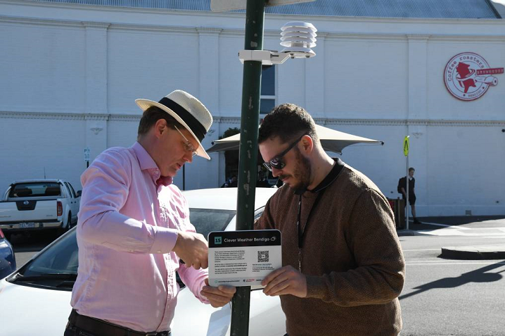 Two gentlemen and one of the city weather stations