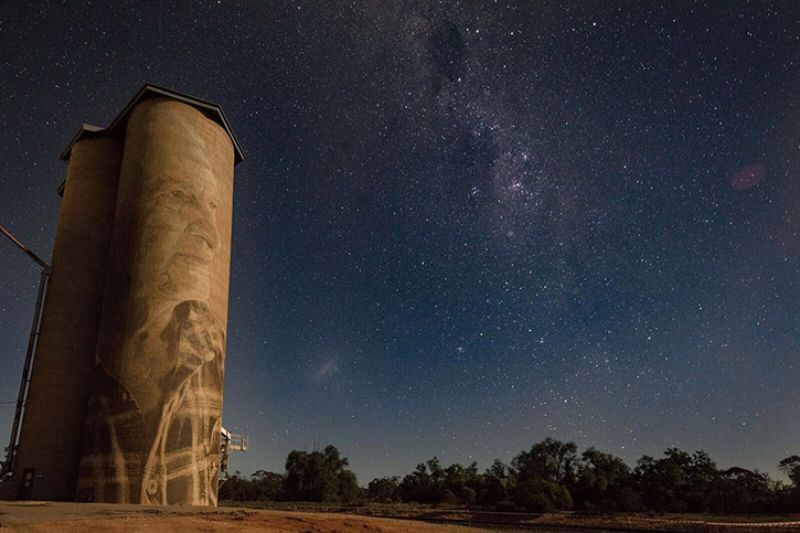 Silo Art Trail under night sky